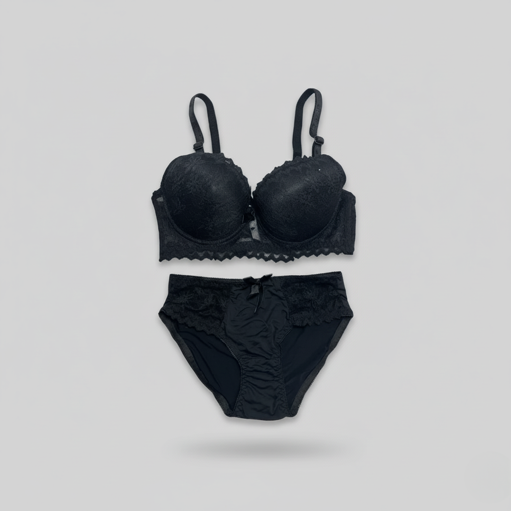 Fancy Pad Bra Set (Black)