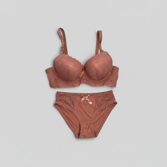 Fancy Pad Bra Set (Orange)