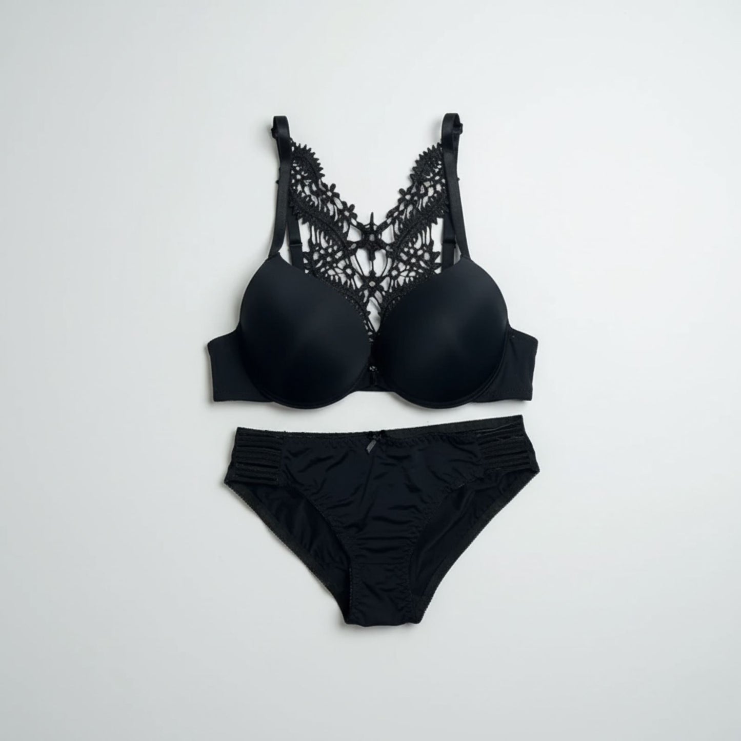 Fancy Pad Lace Bra Set (Black)