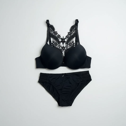 Fancy Pad Lace Bra Set (Black)